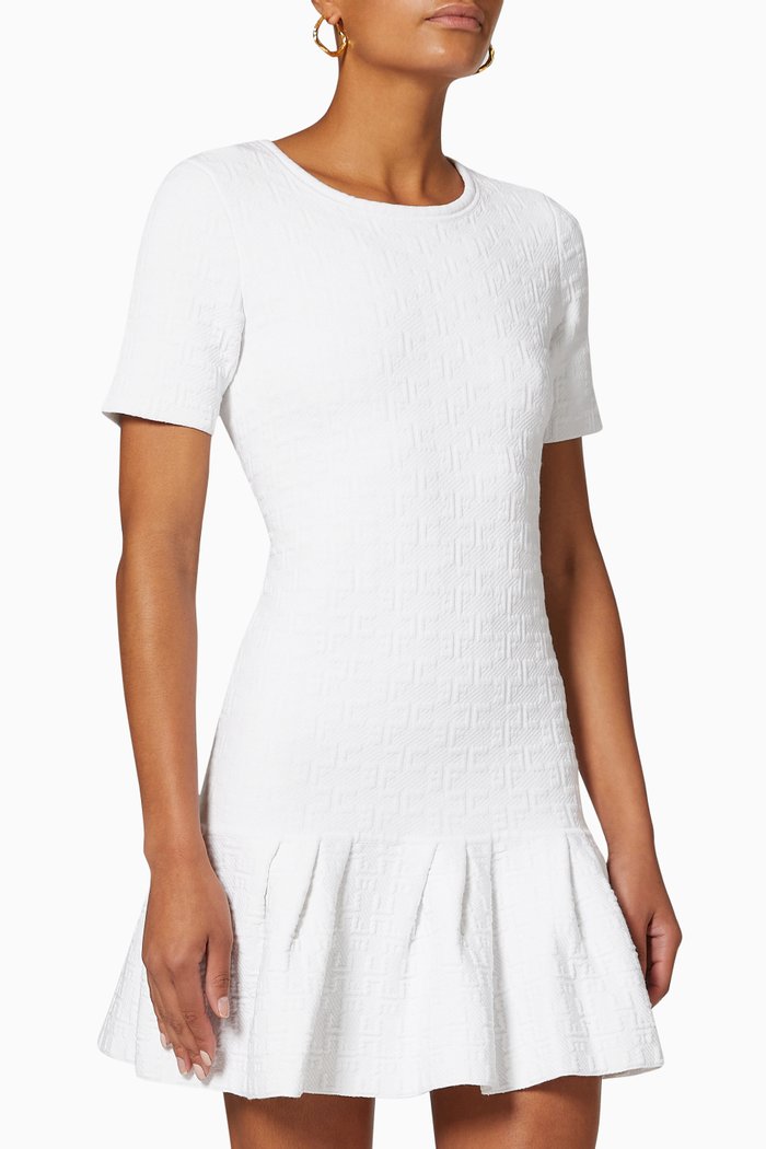 

Mini Dress in Monogram Motif Viscose Knit, White