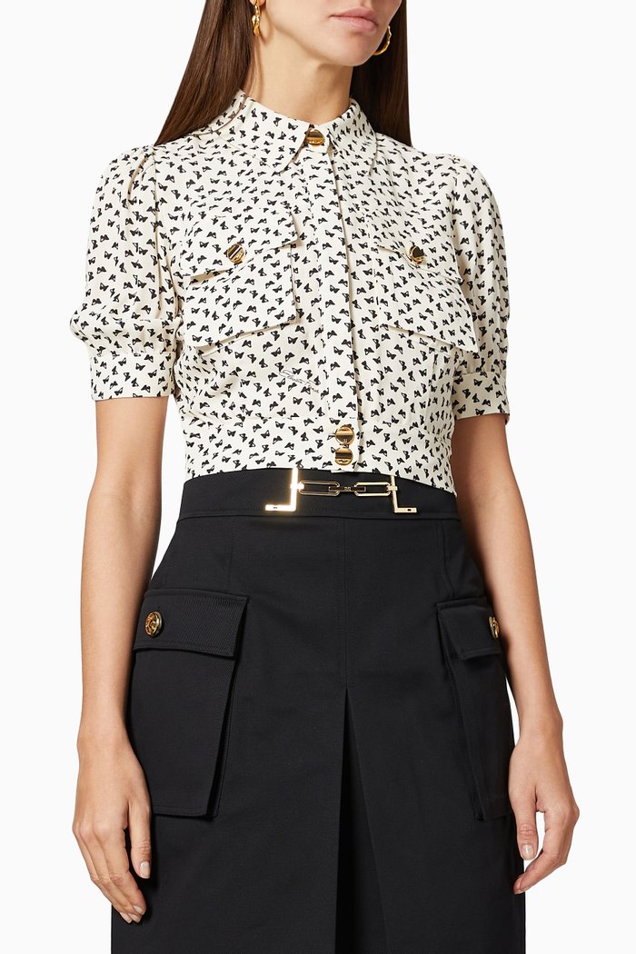 

Short Blouse in Micro Butterfly Printed Fabric, Neutral