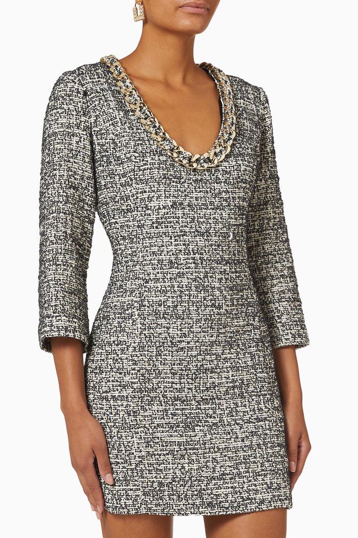 

Chain Neck Sheath Dress in Tweed, Black