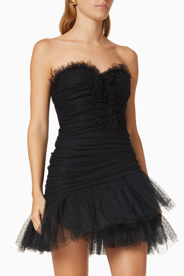 

Off-The-Shoulder Ruffle Mini Dress in Tulle, Black