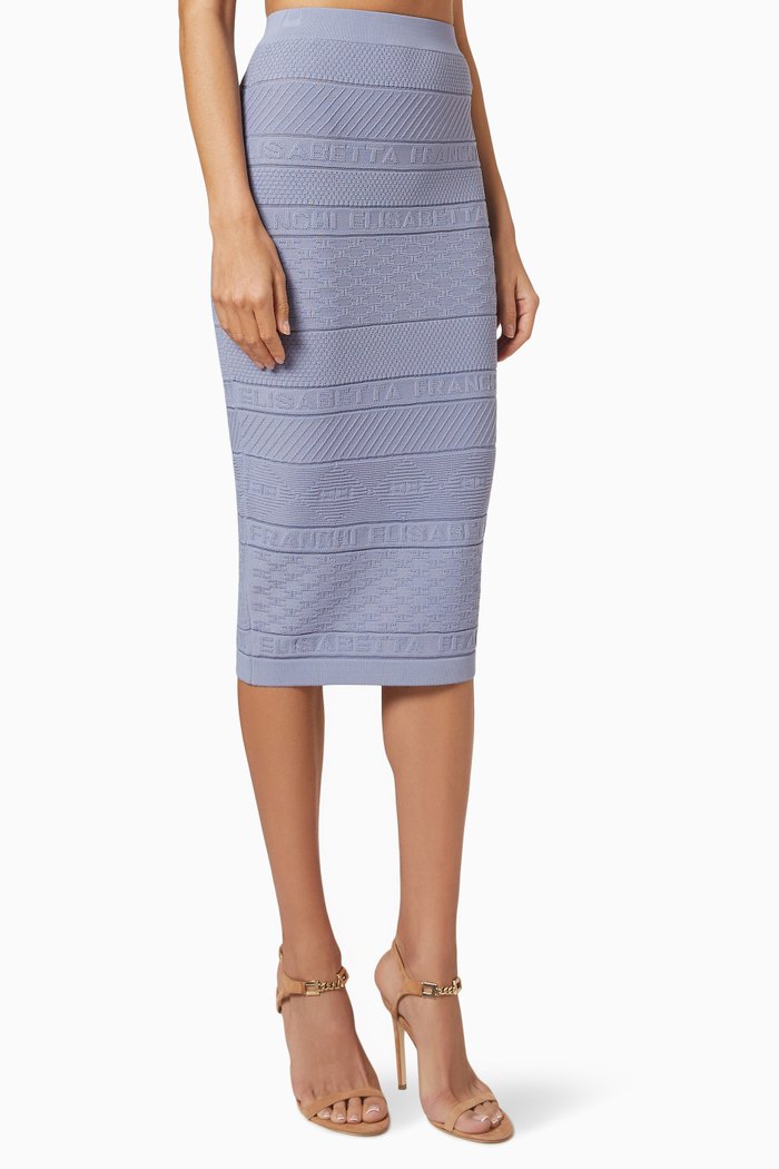 

Embroidered Pencil Skirt in Viscose, Blue