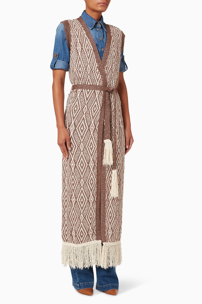 Long Vest Cardigan in Tricot Knit, Brown