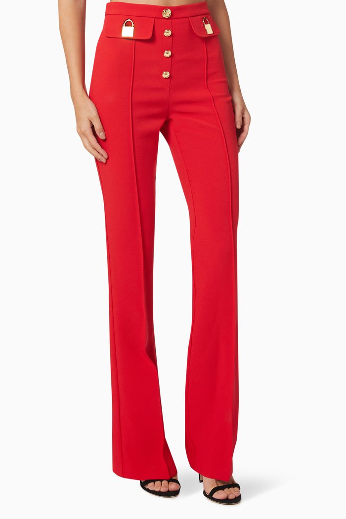 High-Waisted Flare Pants, Red