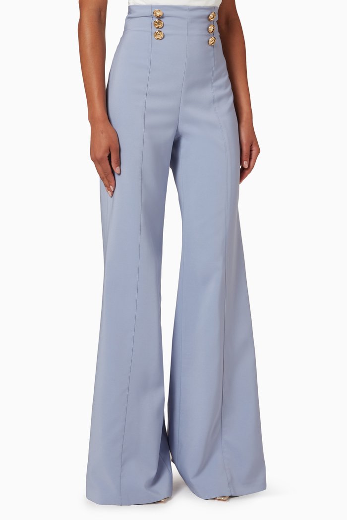 Bell Bottom Slim Pants in Bi-elastic Fabric, Blue
