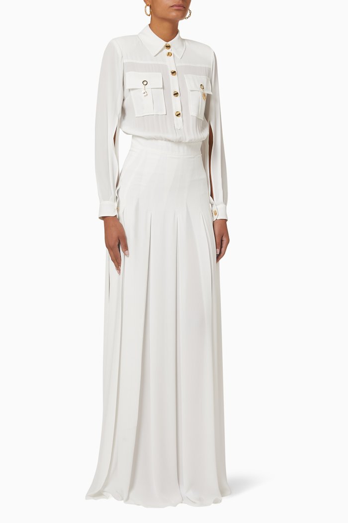 Button Shirt Dress in Georgette, White