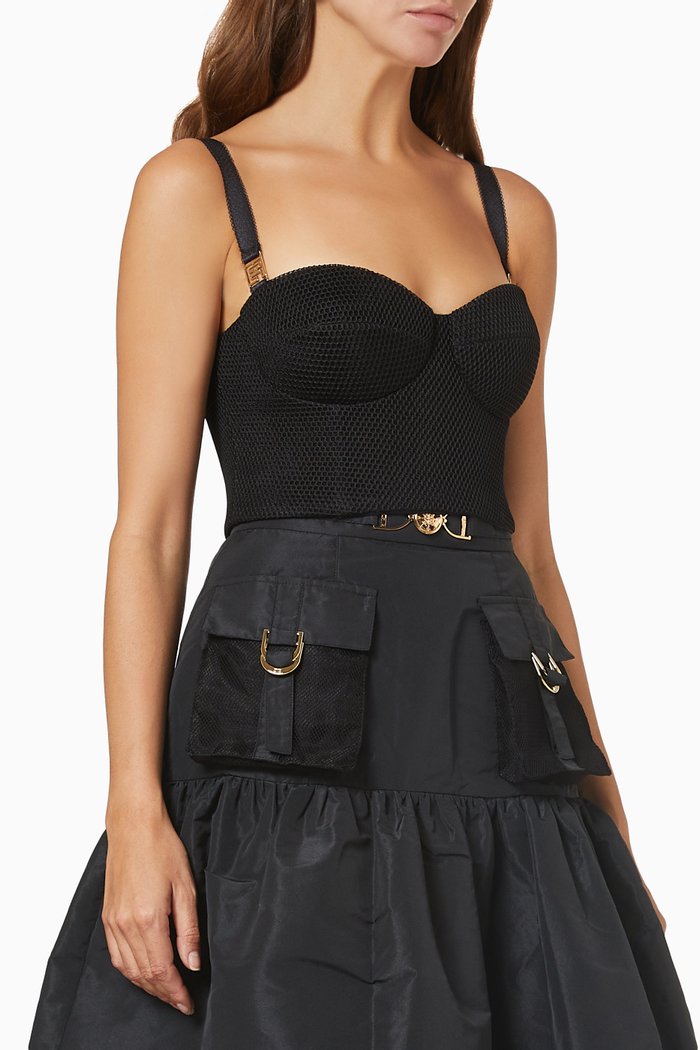 Cropped Bustier Top in Mesh, Black