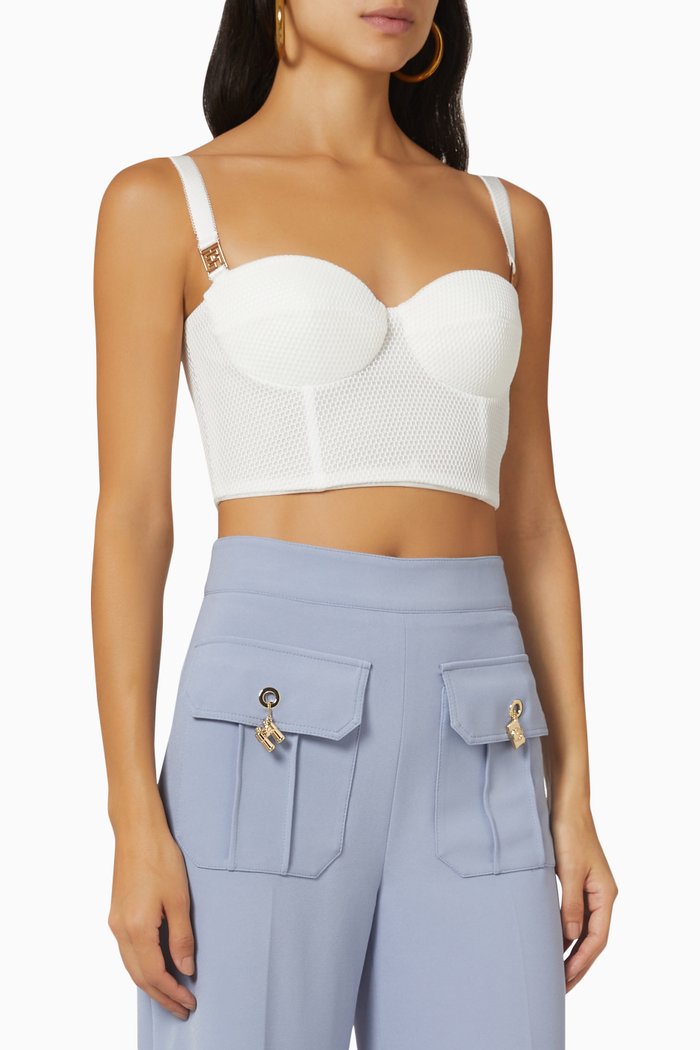 

Cropped Bustier Top in Mesh, White