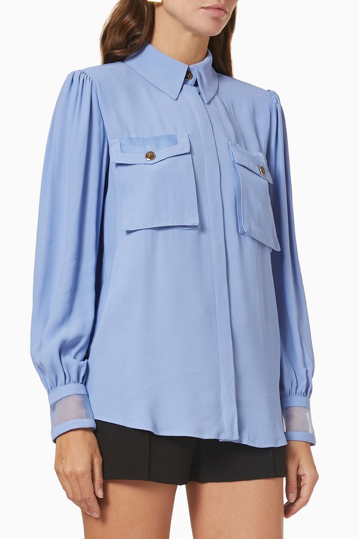 

Long Sleeve Shirt in Georgette, Blue