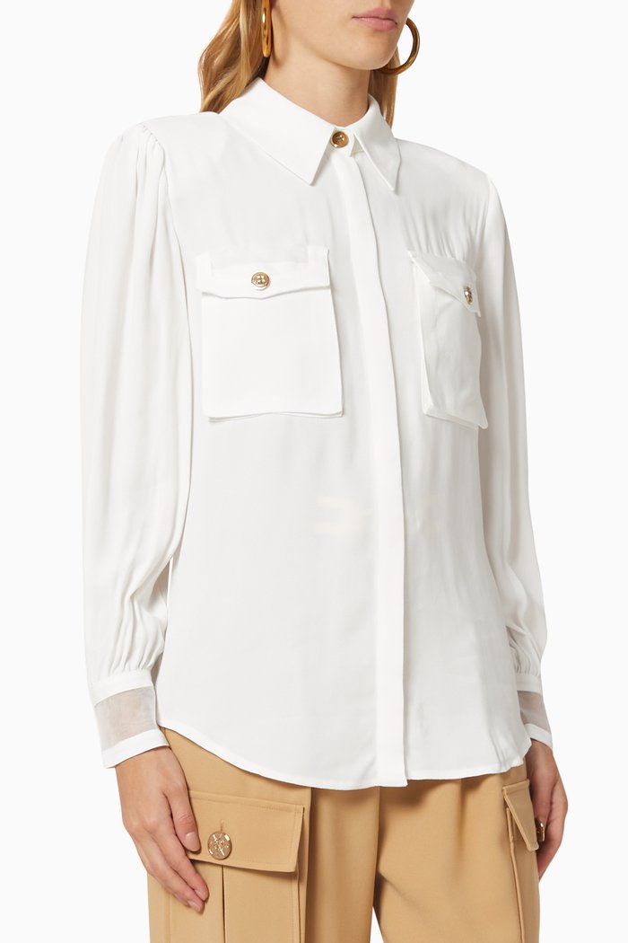 

Long Sleeve Shirt in Georgette, White