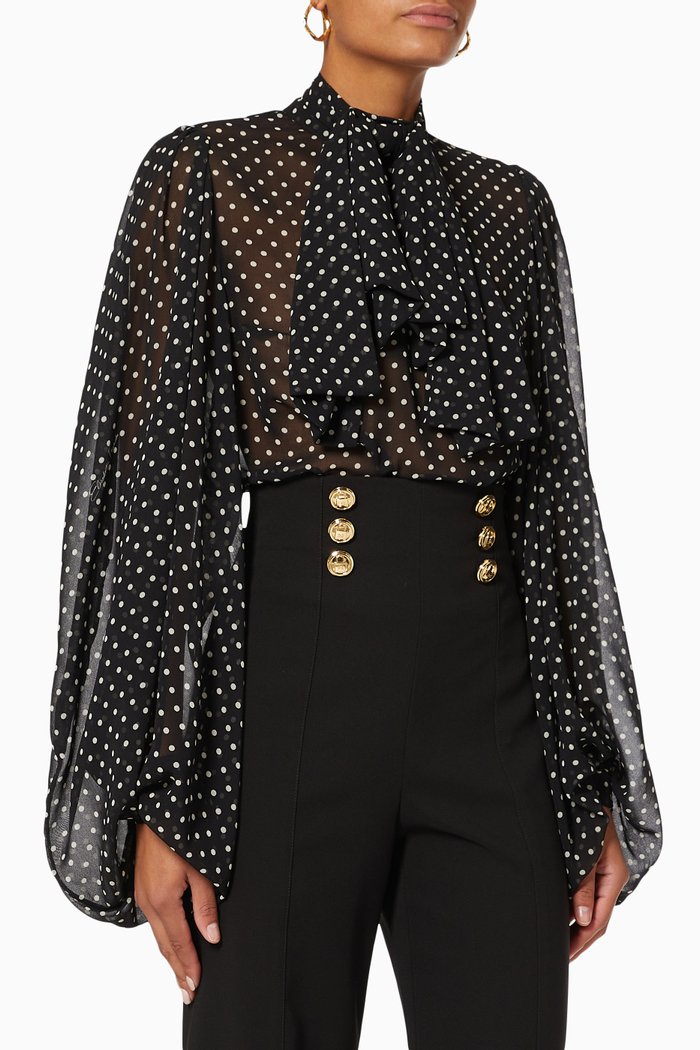 

Bodysuit-style Blouse with Bow in Poka Dot Print Georgette, Multicolour