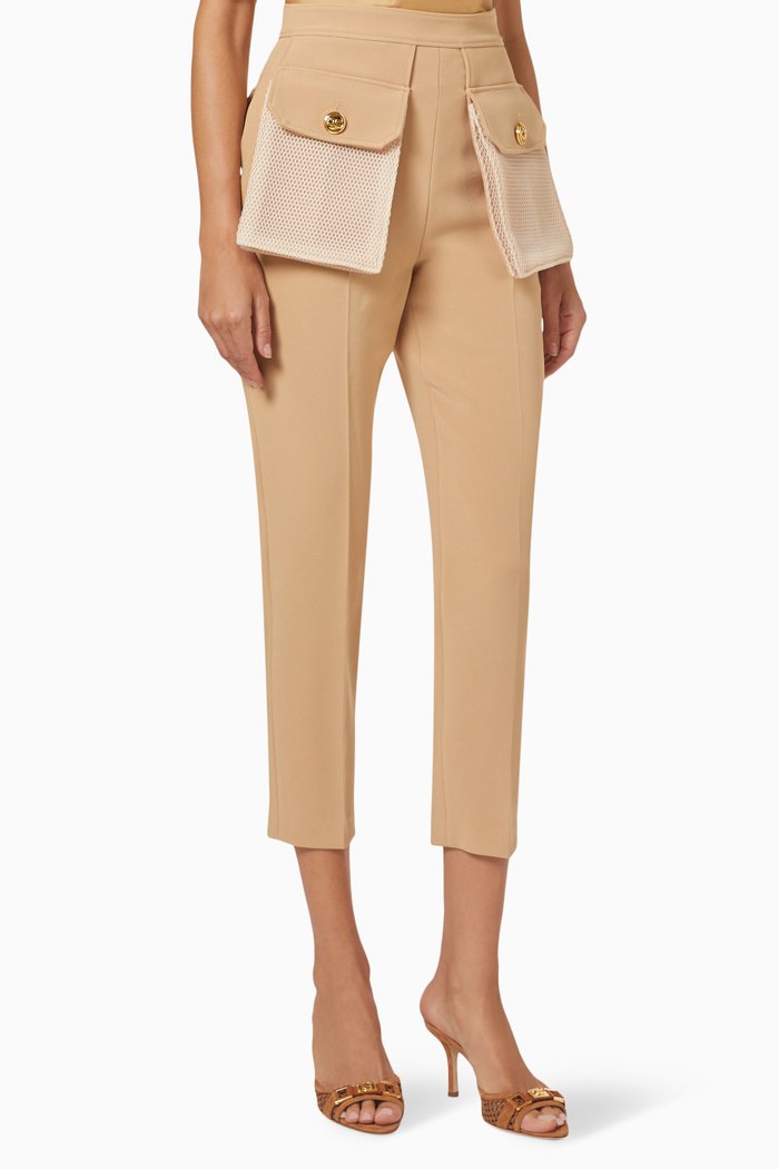 

Mesh Pockets Cigarette Pants, Brown