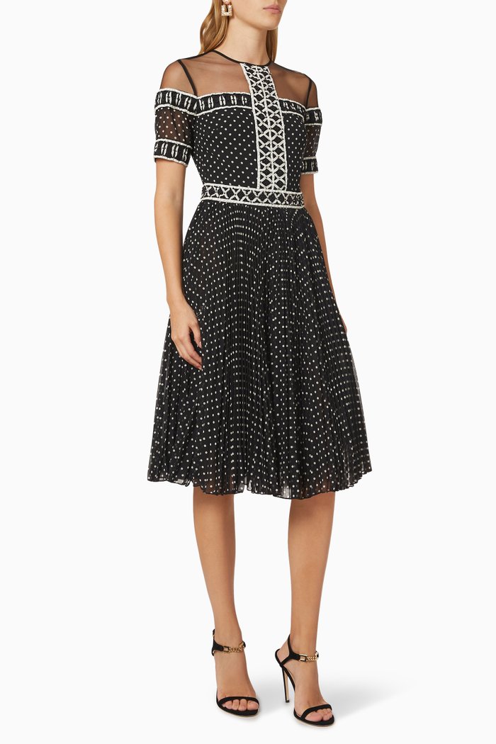 

Embroidered Midi Dress in Georgette, Multicolour