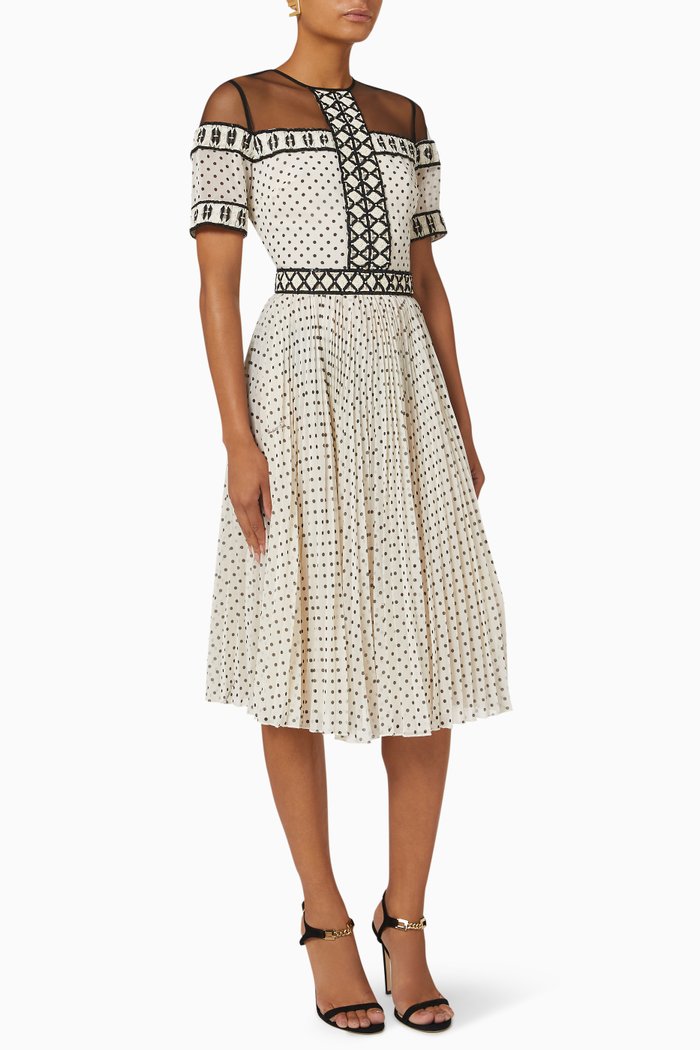 

Embroidered Midi Dress in Georgette, Neutral