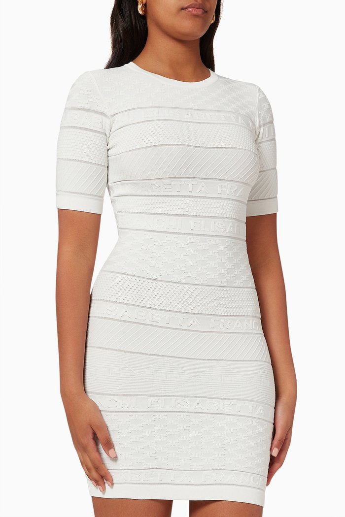 

EF Logo Mini Dress in Viscose-blend Knit, White