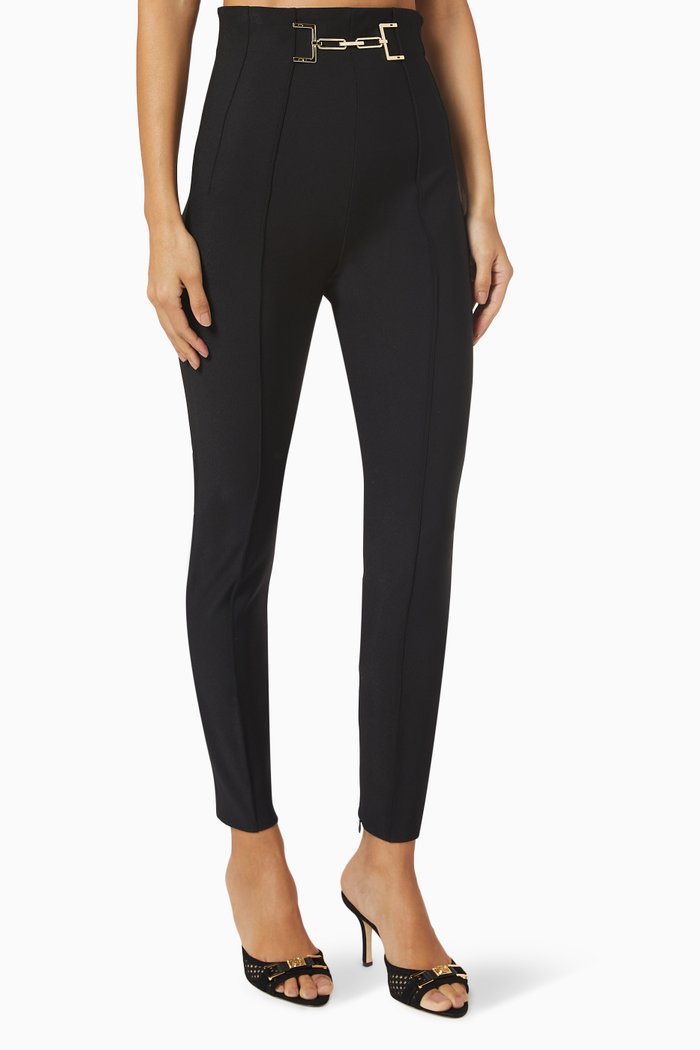 

High-Waist Slim-Fit Pants, Black
