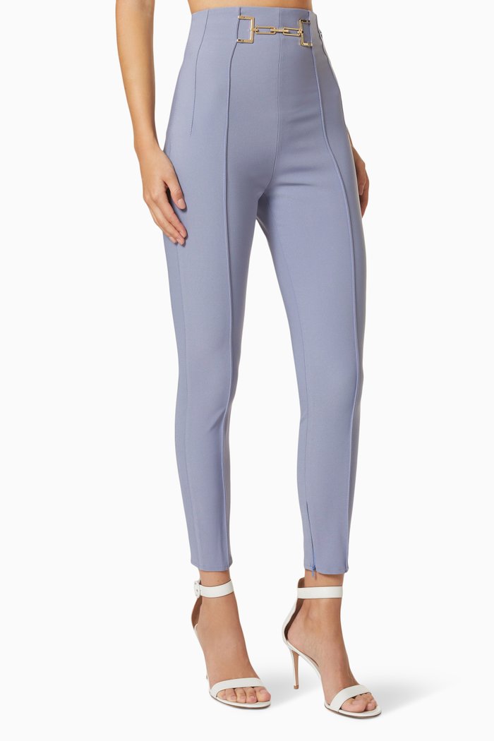 

High-Waist Slim-Fit Pants, Blue