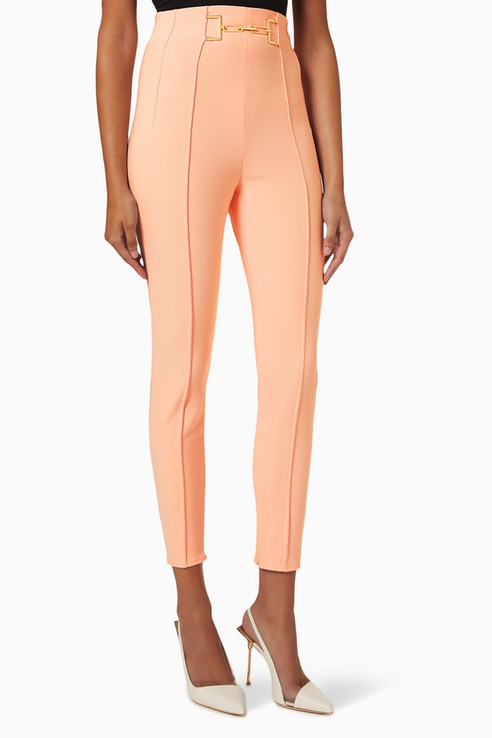 

High-Waist Slim-Fit Pants, Pink