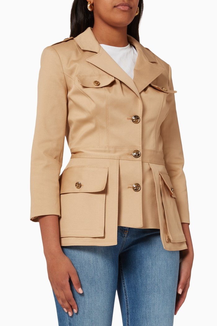 

Single-breasted Jacket in Cotton, Brown