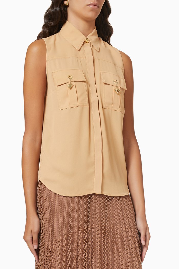 

Sleeveless Shirt with Metallic Charm, Brown