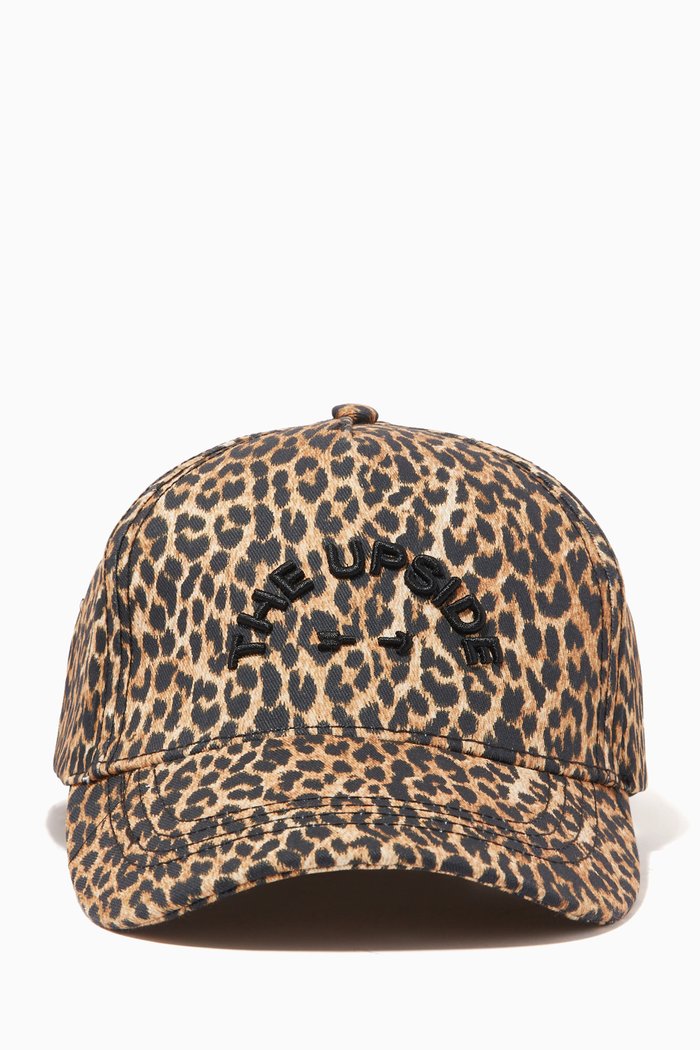 

Embroidered Logo Leopard Cap, Brown