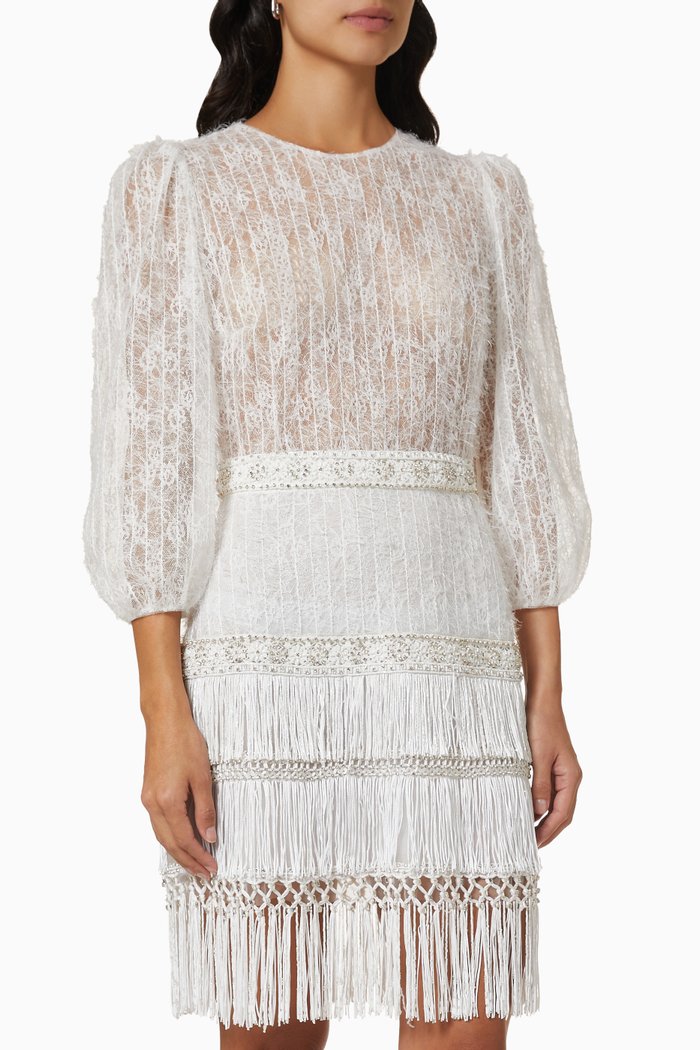 

Embellished Lace Mini Dress, White