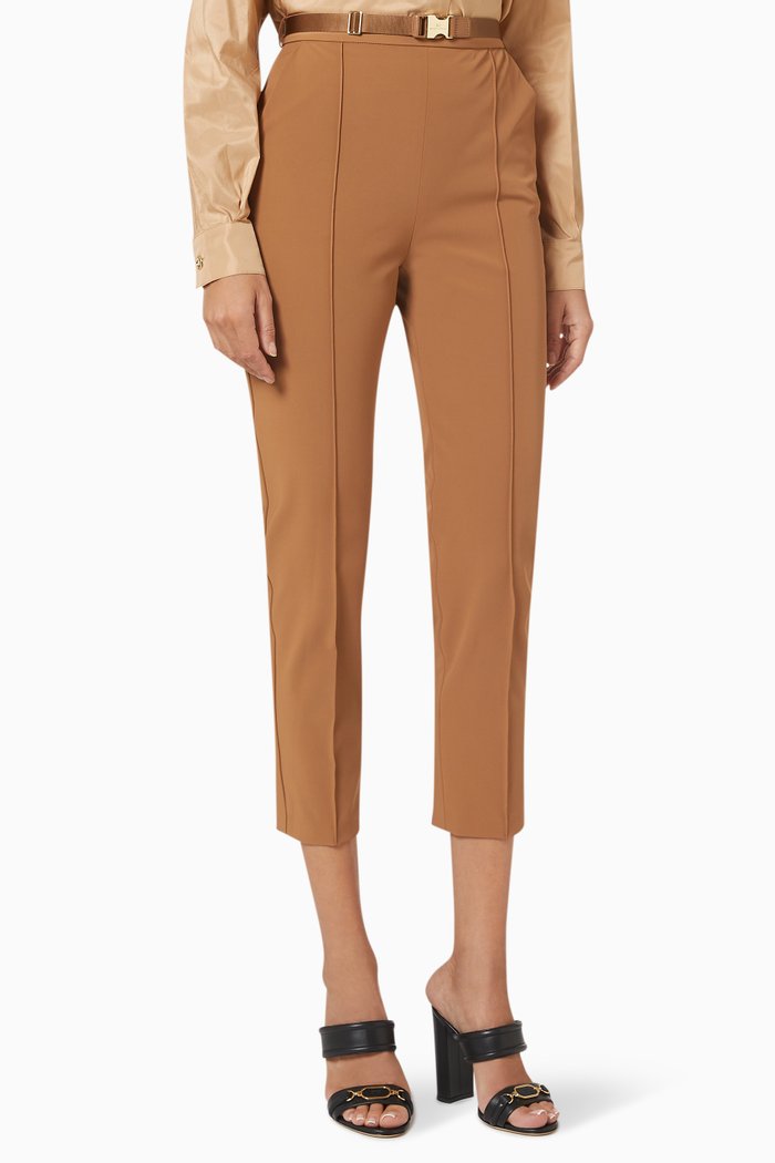 

Belted Cigarette Trousers in Stretch Crepe, Brown