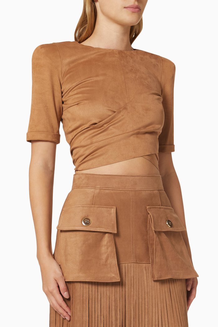 

Crossover Crop Top in Suede, Brown