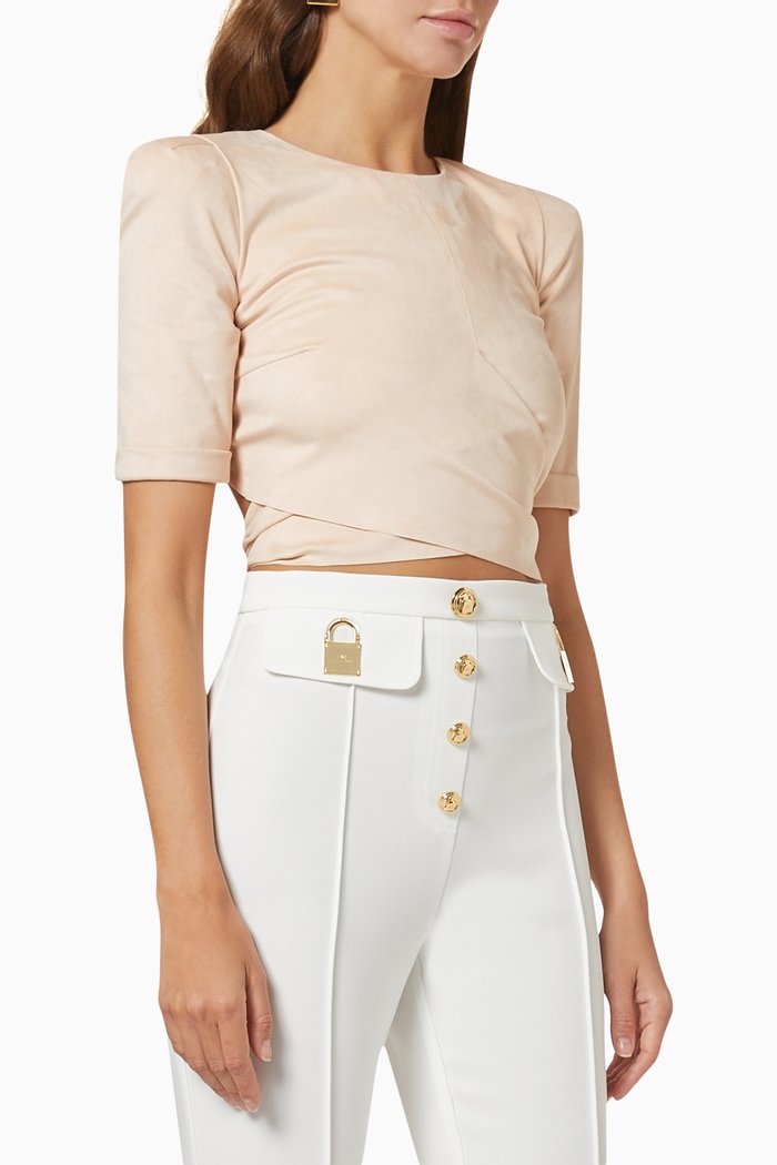 

Crossover Crop Top in Suede, Neutral