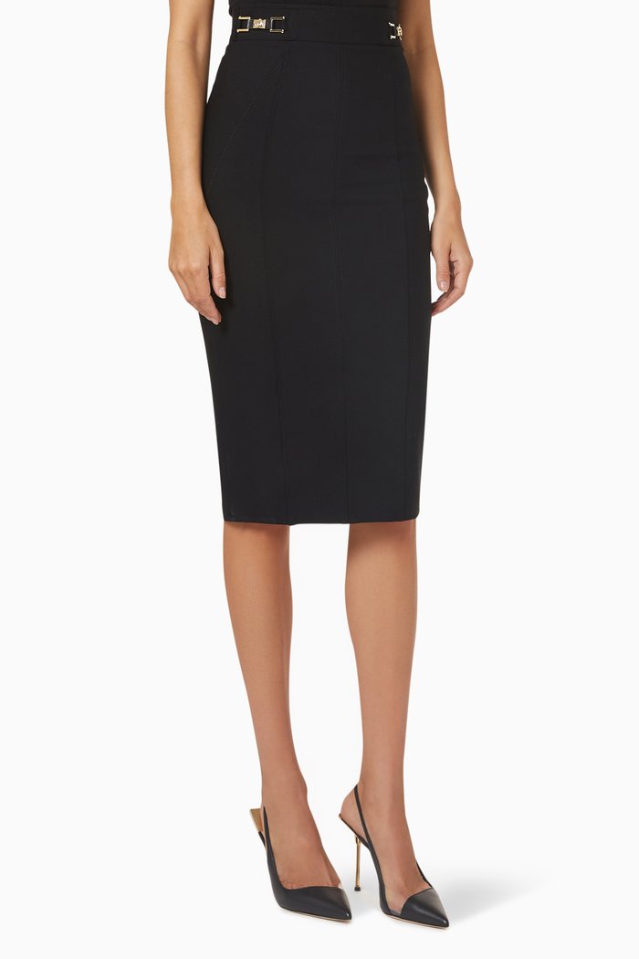 EF Midi Skirt in Stretch Crêpe, Black