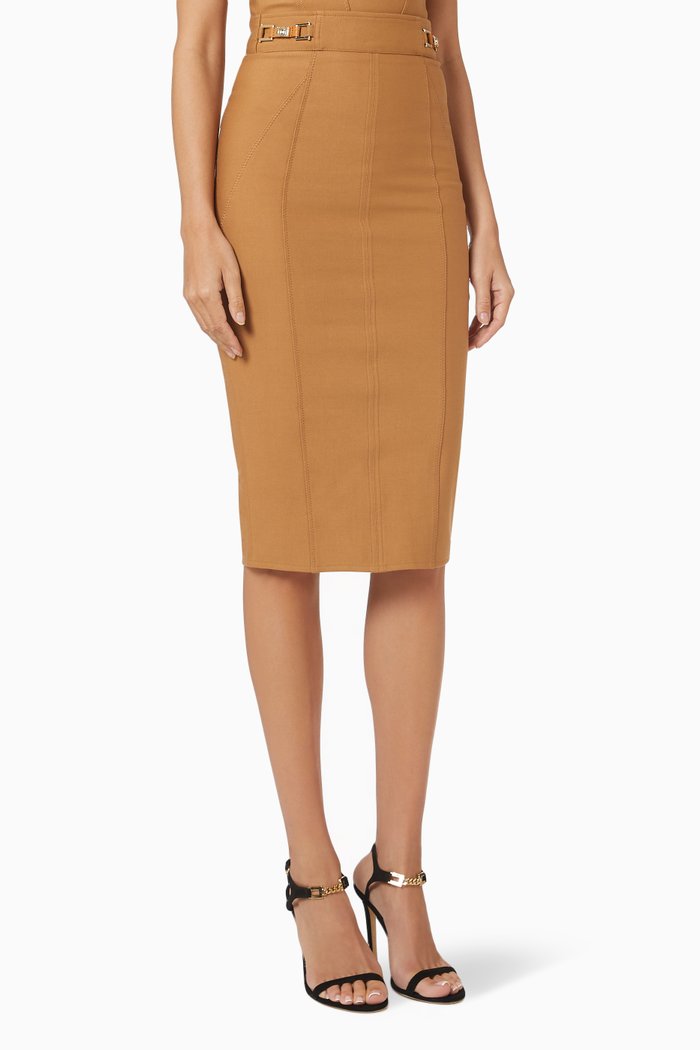 

EF Midi Skirt in Stretch Crêpe, Brown