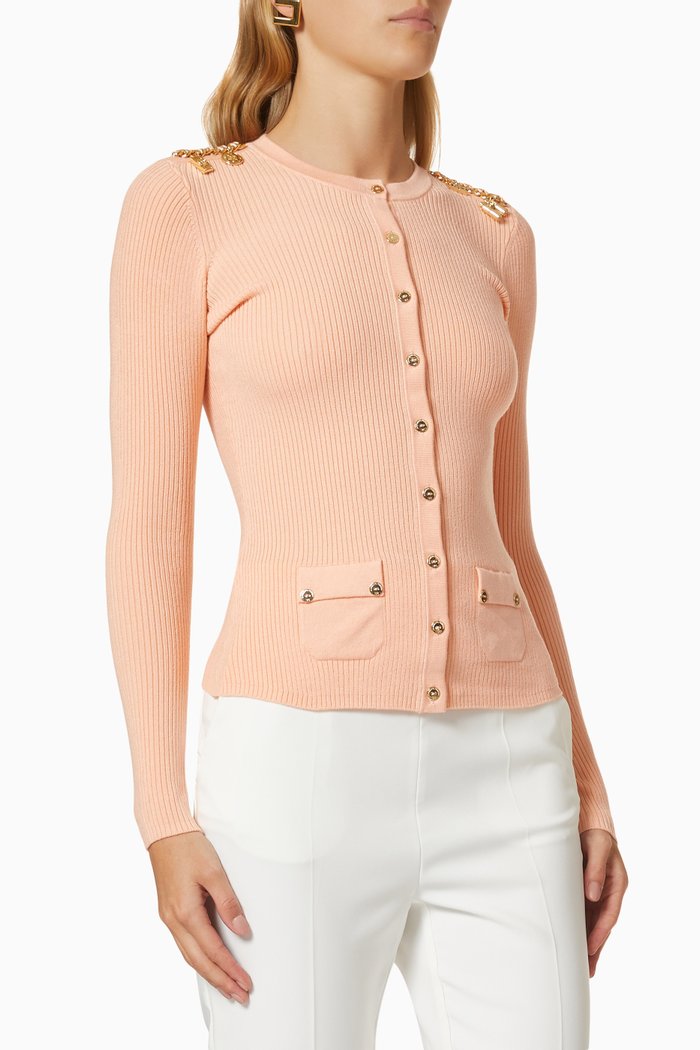 Safari Charms Cardigan in Silk-blend Rib-knit, Pink