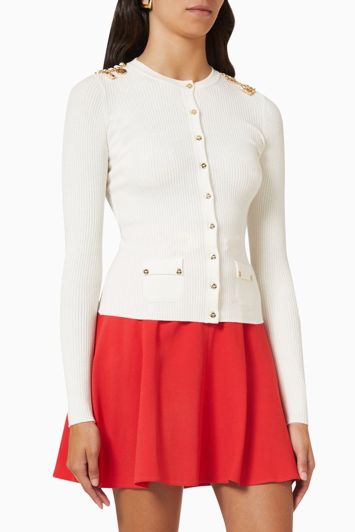 

Safari Charms Cardigan in Silk-blend Rib-knit, White