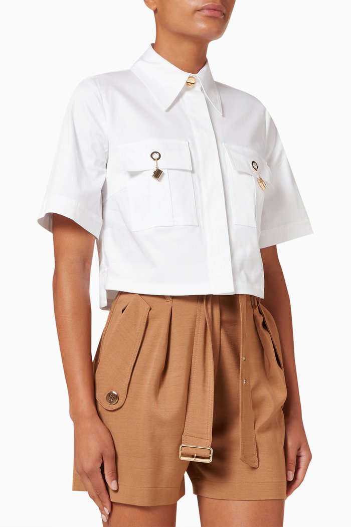 Cropped Shirt in Cotton Satin, White