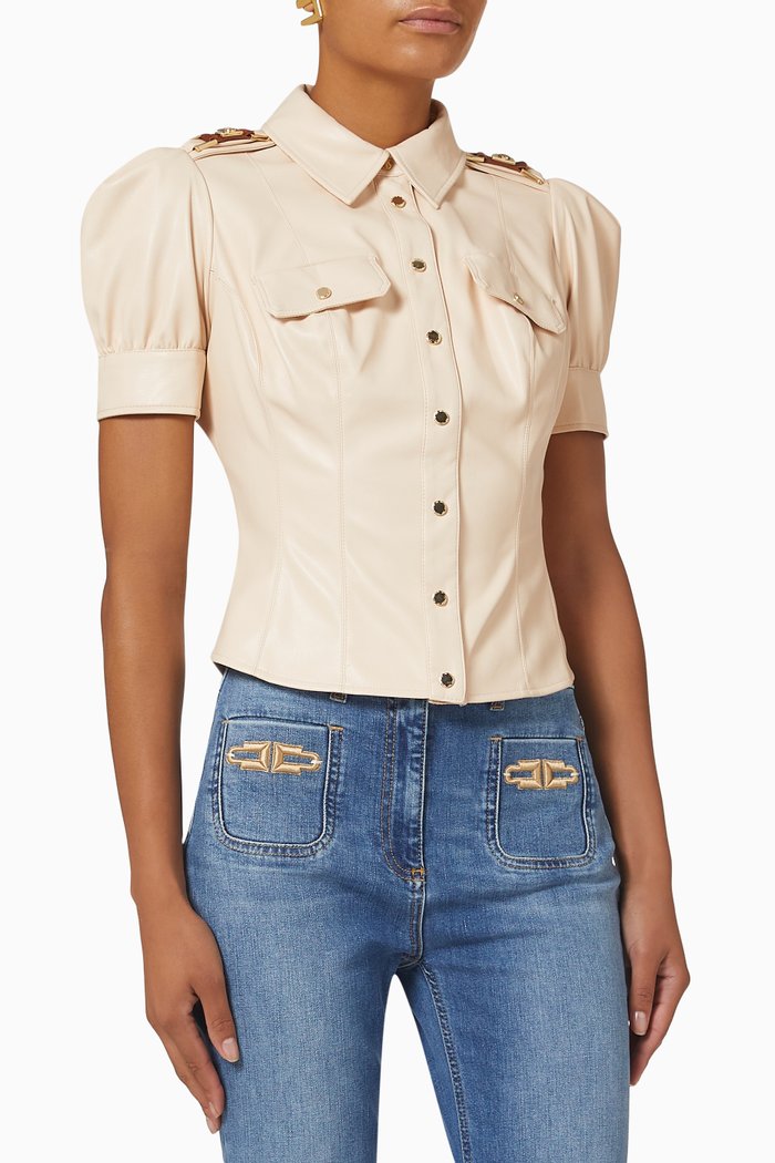 

Short Puff Sleeve Shirt in Nappa-effect Fabric, Neutral