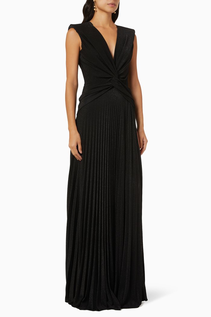 

Plissé Pleated Gown in Stretch Lurex, Black