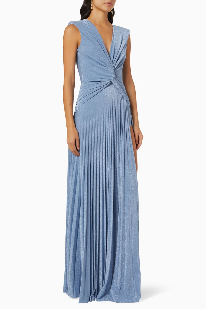 

Plissé Pleated Gown in Stretch Lurex, Blue