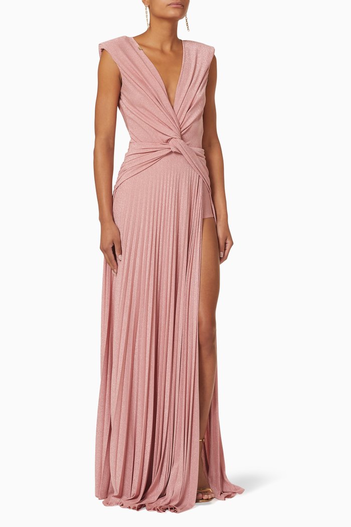 

Plissé Pleated Gown in Stretch Lurex, Pink
