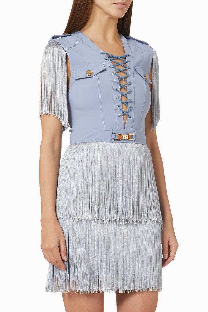 Fringe Mini Dress, Blue