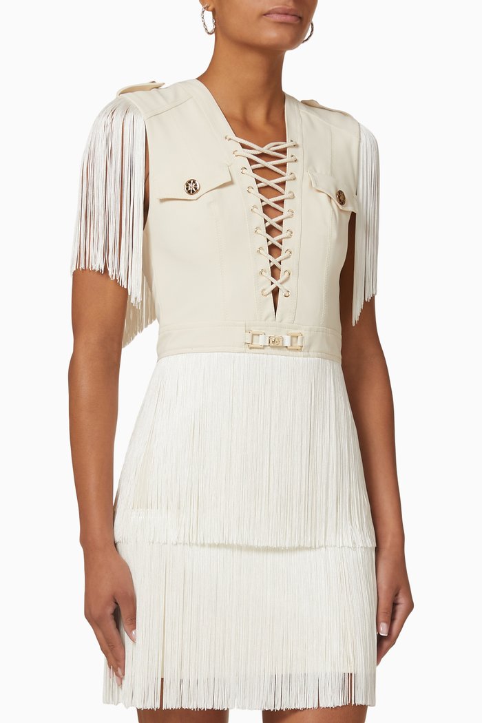 Fringe Mini Dress, Neutral