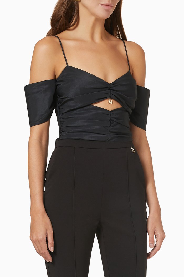 

Draped Ottoman Top in Mesh, Black