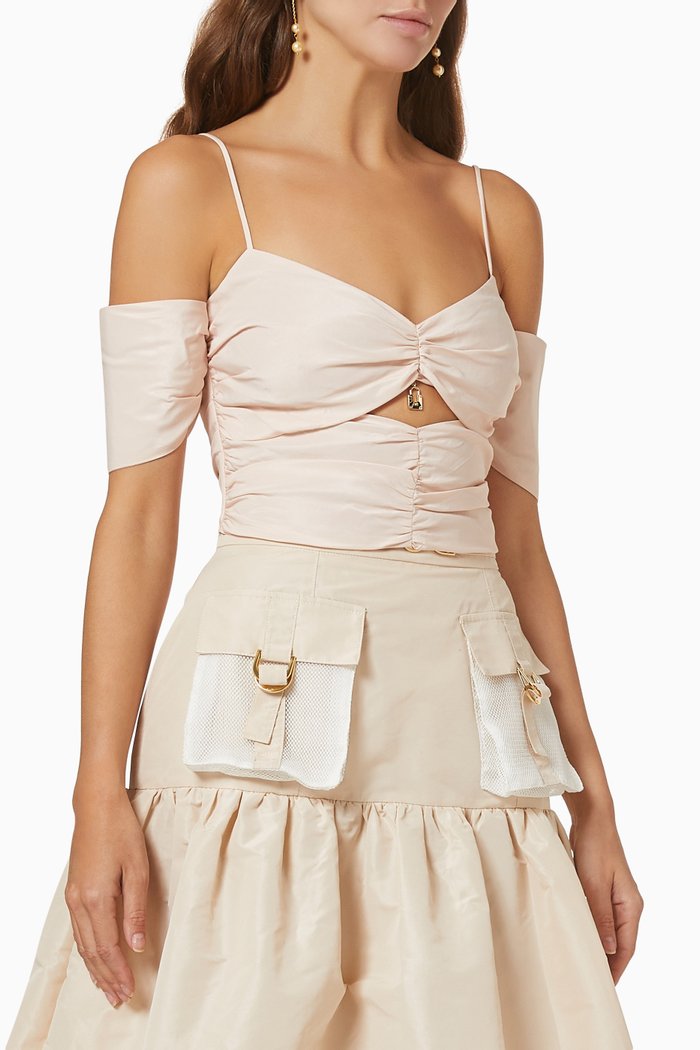 

Draped Ottoman Top in Mesh, Brown