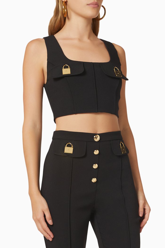 Padlock Sleeveless Top, Black