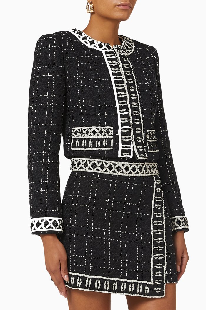

Embellished Cropped Jacket in Tweed, Black