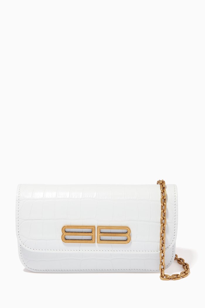 

Gossip Wallet on Chain in Croc-embossed Leather, White