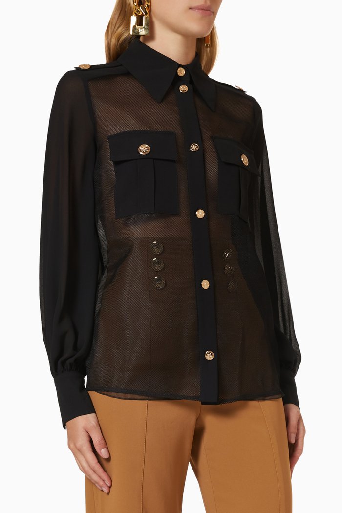 

Button-down Blouse in Georgette Mesh, Black
