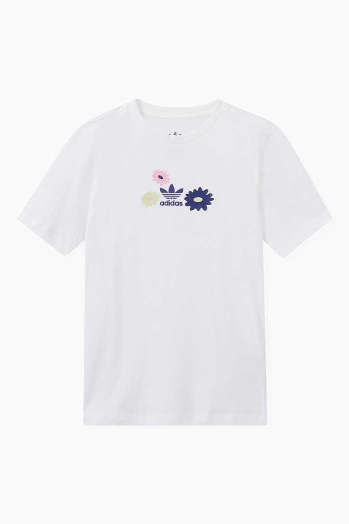 

Flower Print T-shirt in Jersey, White