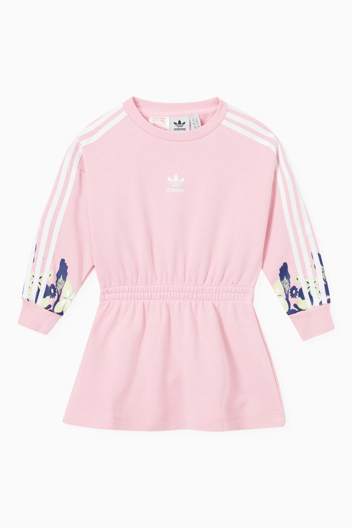 

Flower Print Long Sleeve Dress in French Terry, Pink