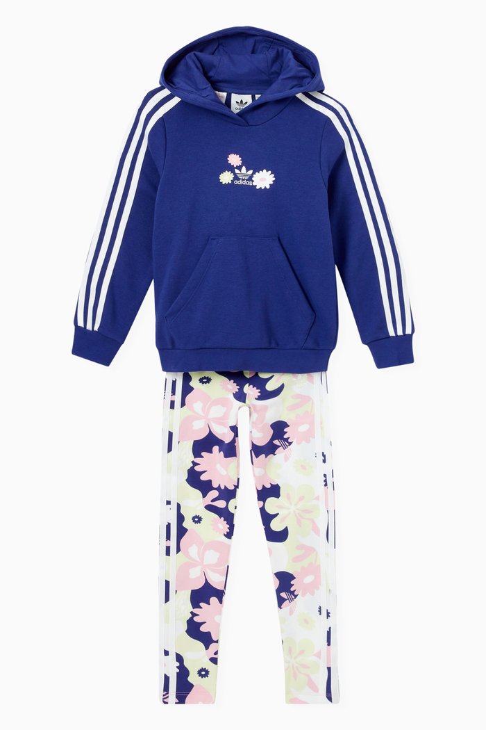 

Flower Print Hoodie & Tights Set in French Terry & Single Jersey, Multicolour