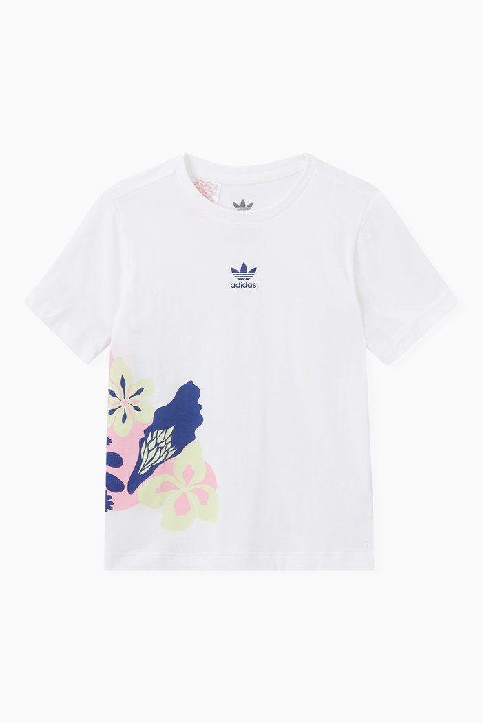 

Flower Print T-shirt in Jersey, White