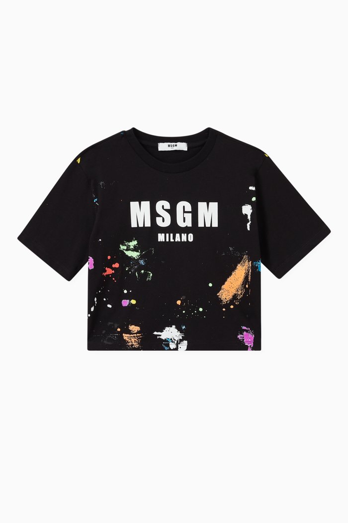 Splash Paint Logo Print T-shirt in Cotton, Black
